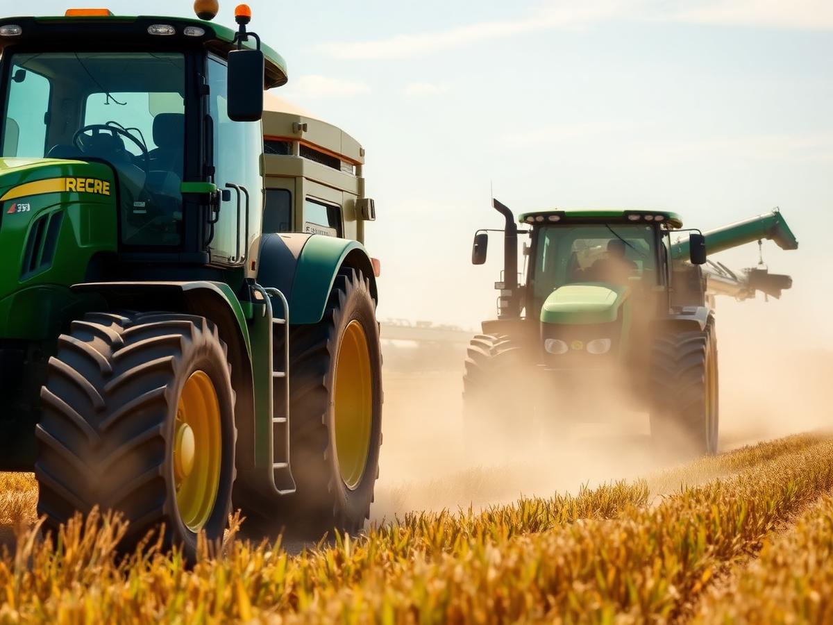 Tractors and agricultural machinery working a field